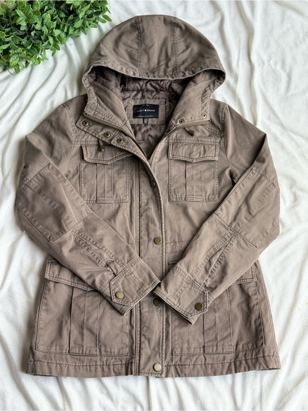 Lucky Brand Women's Hooded Utility Jacket in khaki